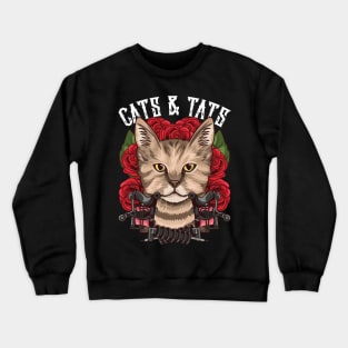 Cute Cats & Tats Inked Funny Tattoo Obsessed Crewneck Sweatshirt